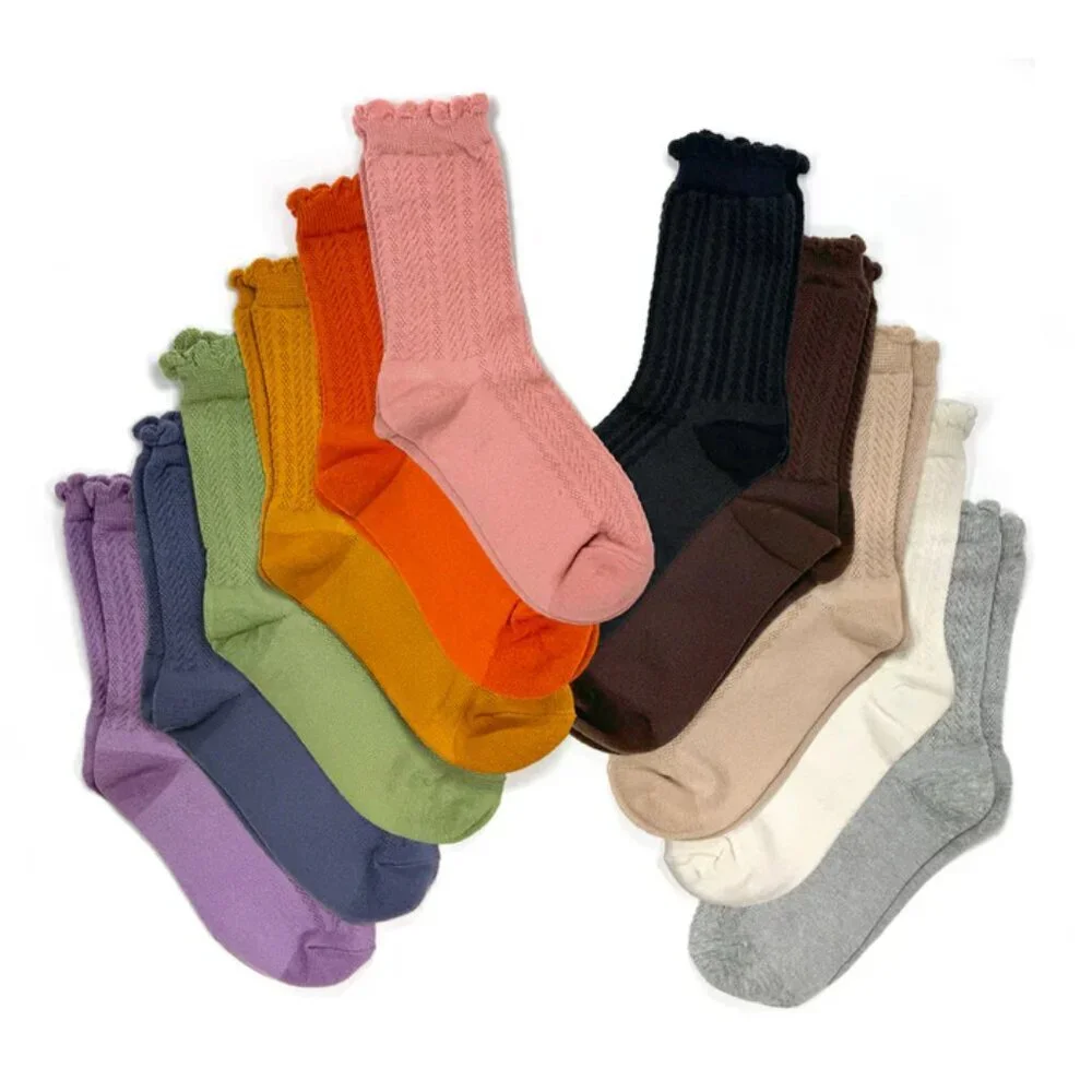 NWT Jane Ribbed Brown Ruffle Crew Socks